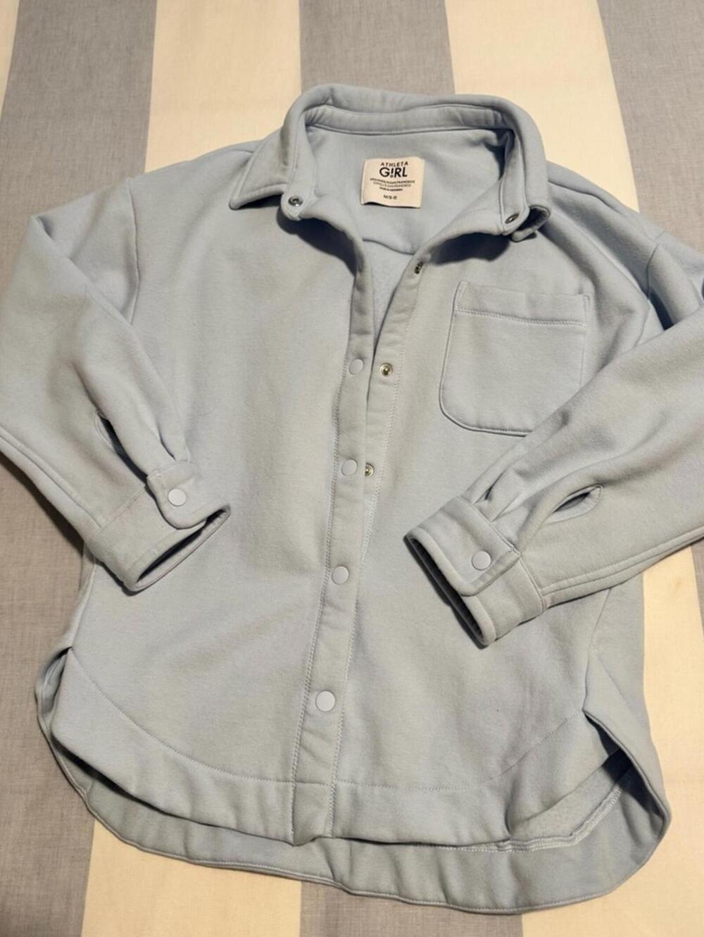Athleta Girl Girl's Size medium 8/10  Shirt Jacket Shacket Fleece Blue Button Up